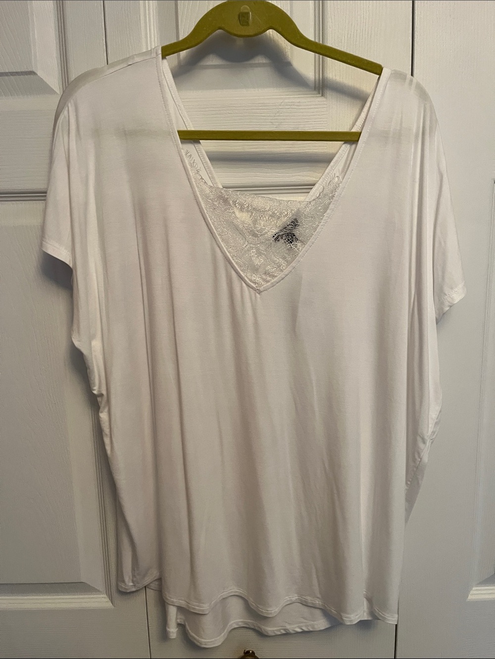 Express White V-Neck Lace Inset Women's Top